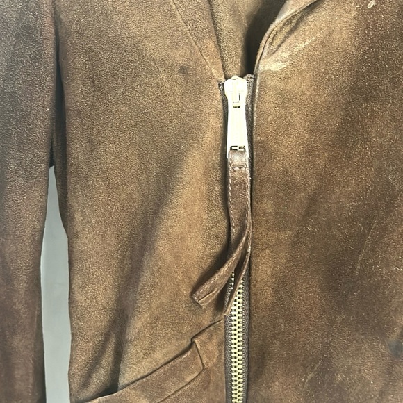 DSQUARED2 Brown Suede Ruffle-Trim Moto Jacket - Picture 4 of 11